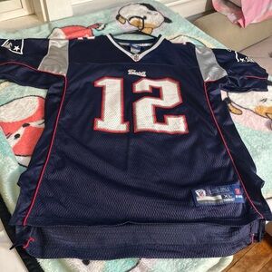 Tom Brady Youth XL Reebok NFL Blue and Gray Patriots Jersey
